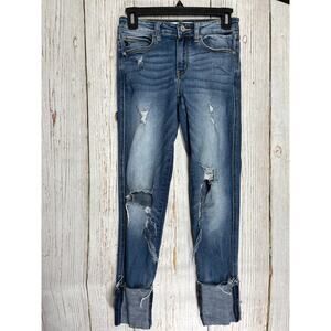 Kancan Skinny Jeans Junior Size 3 Blue Mid Rise Cotton Blend Ripped Distressed